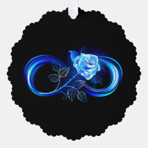 Glühende Unendlichkeit mit blauer Rose Ornament Karte