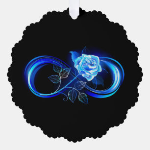 Glühende Unendlichkeit mit blauer Rose Ornament Karte