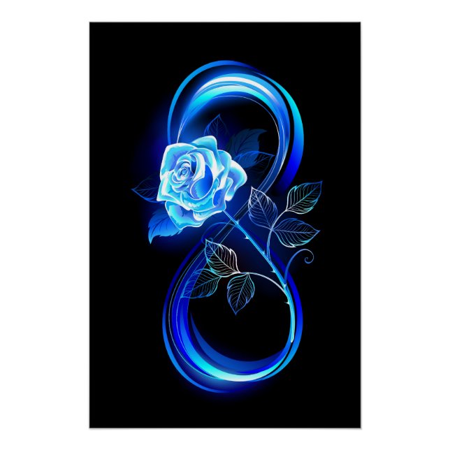 Glühende Unendlichkeit mit blauer Rose Poster (Vorderseite)
