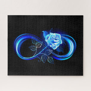 Glühende Unendlichkeit mit blauer Rose Puzzle
