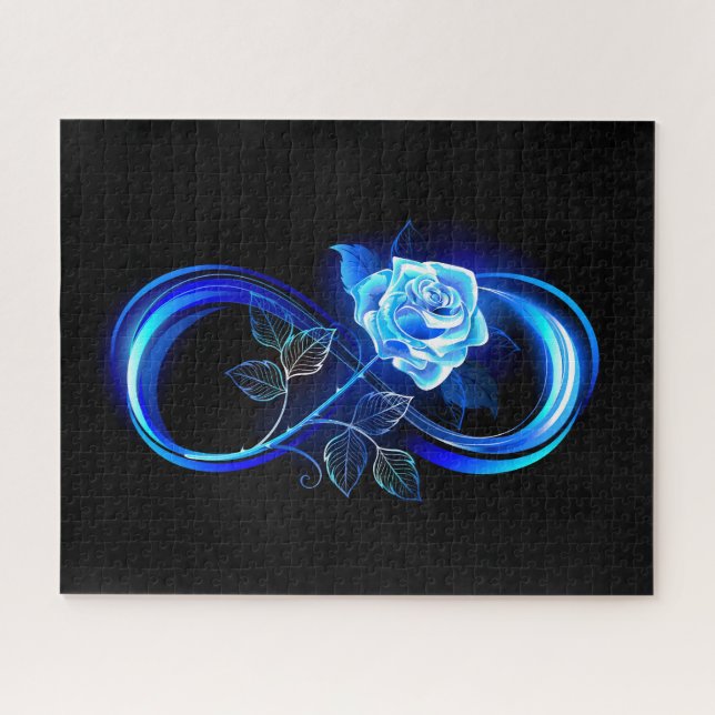 Glühende Unendlichkeit mit blauer Rose Puzzle (Horizontal)