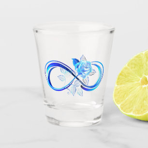 Glühende Unendlichkeit mit blauer Rose Schnapsglas