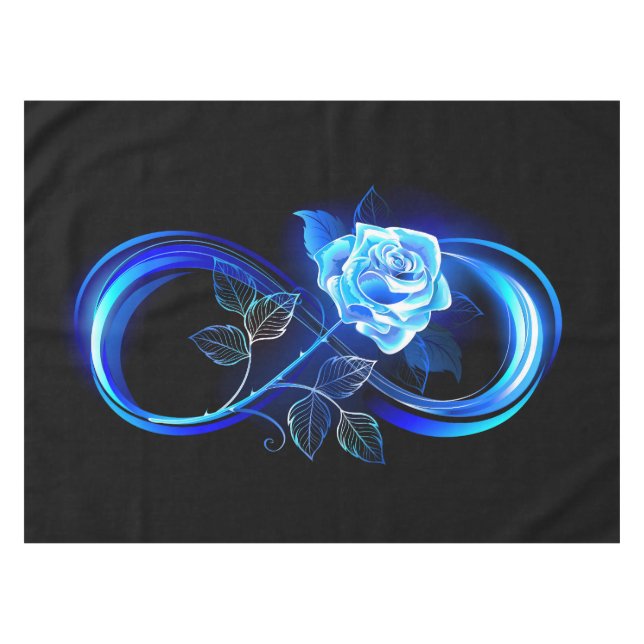 Glühende Unendlichkeit mit blauer Rose Tischdecke (Vorderseite (Horizontal))