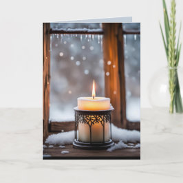 Glühende Weihnachtskerze im Schnee Feiertagskarte