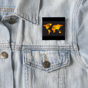 Glühende Weltkarte in Orange und Gelb Button
