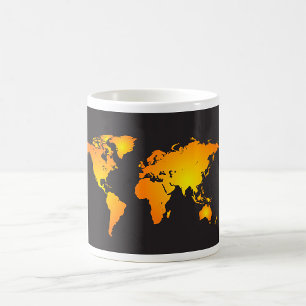 Glühende Weltkarte in Orange und Gelb Kaffeetasse