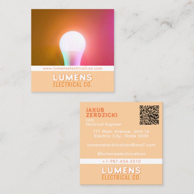 Glühende White Bulb Electrical Business Card Quadratische Visitenkarte (Vorne/Hinten)