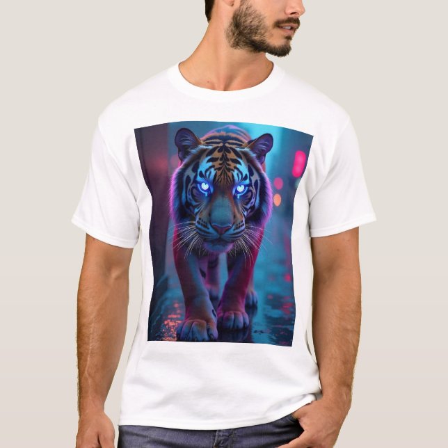 Glühender Cyber Tiger - Fierce, Bold & Futuristic T-Shirt (Vorderseite)