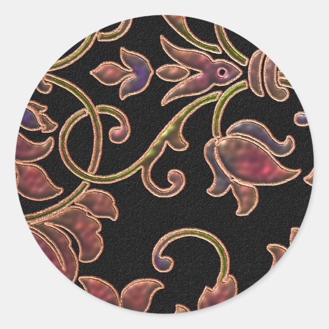 Glühender Damast auf schwarz Runder Aufkleber (Vorderseite)
