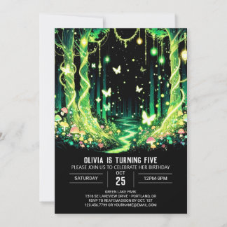 Glühender Fantasy Woodland Digital Geburtstag Einladung