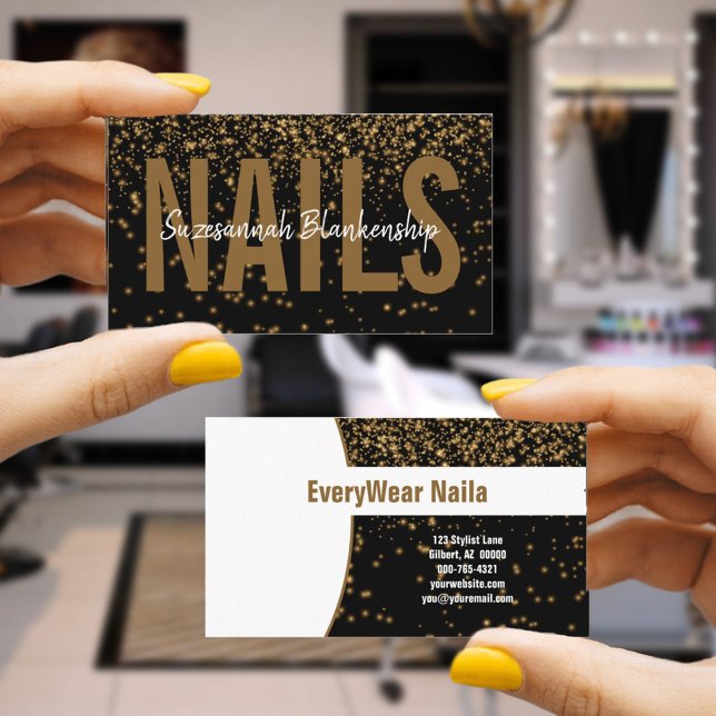 Glühender Gold-Glitzer für Berufliche Schwarze Ben Visitenkarte (Simply add your business information for the front and back on this chic black and gold  card. )