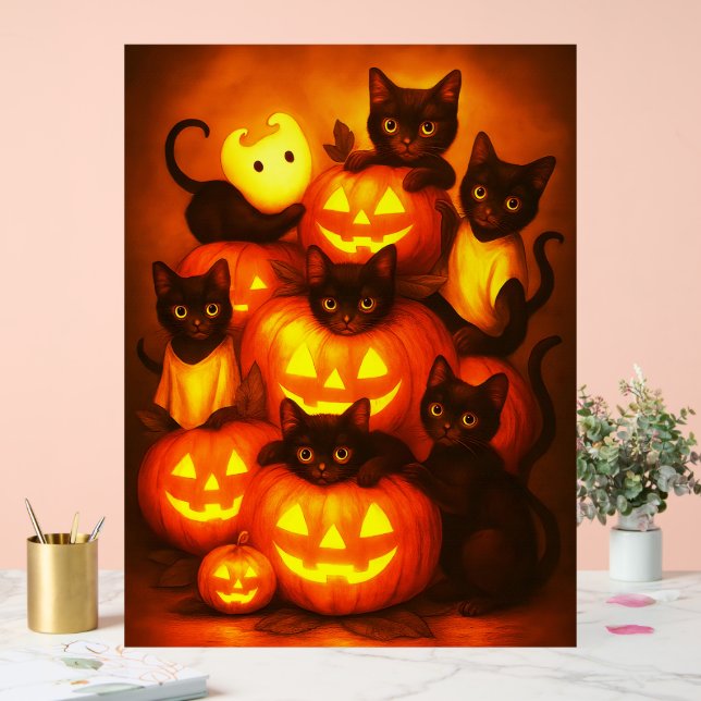 Glühender Halloween-Kürbis mit Niedlicher Schwarze Acrylschild (Hochzeit)