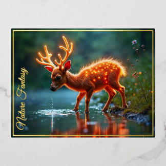 Glühender Hirschmagie-Waldtrunk Folie Einladungspostkarte