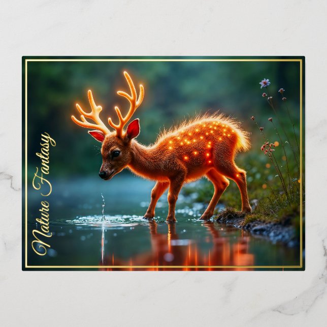 Glühender Hirschmagie-Waldtrunk Folie Einladungspostkarte (Vorderseite)