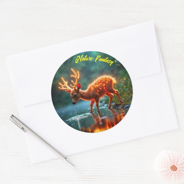 Glühender Hirschmagie-Waldtrunk Runder Aufkleber (Umschlag)