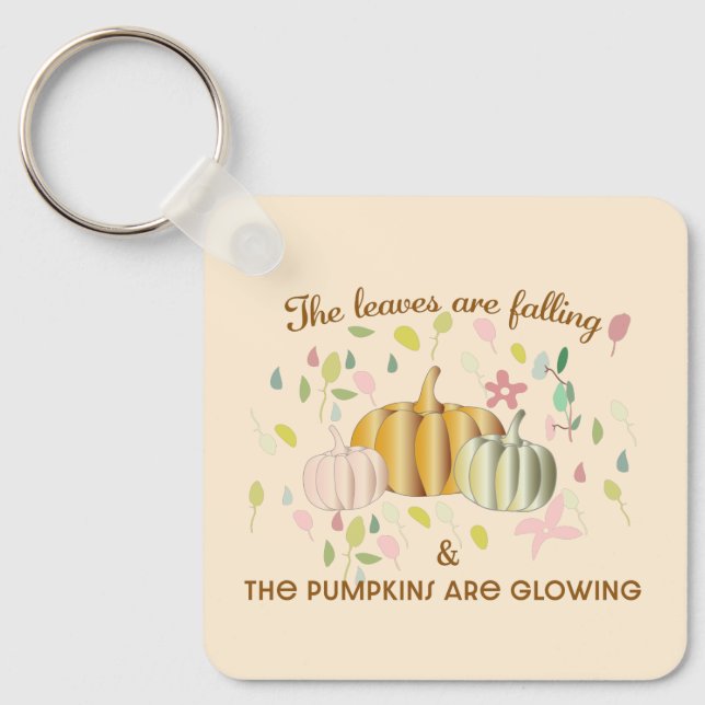 Glühender Kürbis und Herbst hinterlassen Blumendoo Schlüsselanhänger (Vorderseite)