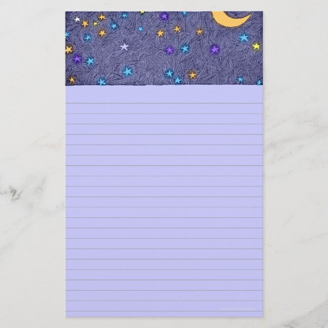 Glühender Mond und Sterne Etching Lined Stationery Briefpapier (Vorderseite)