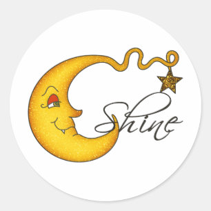 Glühender Mondenschein mit Stern Runder Aufkleber