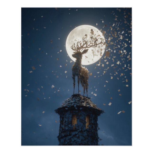 Glühender Moonlit Stag auf Tower Peak Poster (Vorderseite)
