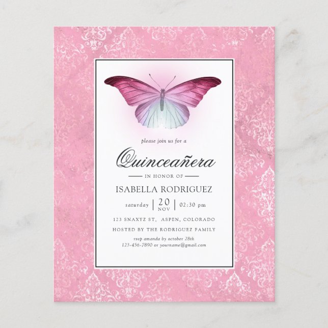 Glühender rosa Schmetterling Quinceañera Flyer (Vorne)