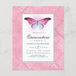 Glühender rosa Schmetterling Quinceañera Flyer