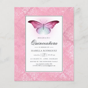 Glühender rosa Schmetterling Quinceañera Flyer