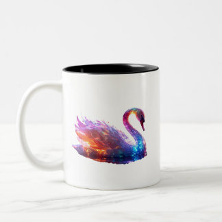 Glühender Schwan auf Wasser - Magische Fantasie Zweifarbige Tasse