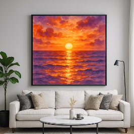 Glühender Sonnenuntergang - Lebendiger Aquarellmal Poster