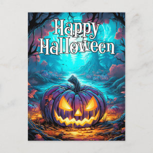 Glühender Spooky Halloween Pumpkin Postkarte