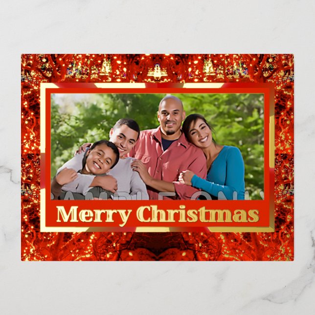 Glühender Weihnachtsanfang Folien Feiertagspostkarte (Vorderseite)