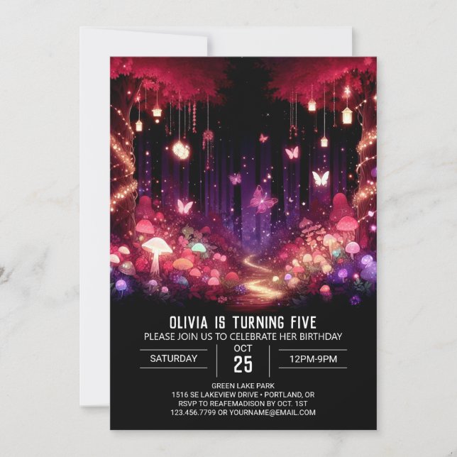 Glühender Whimsikwald Digitaler Geburtstag Einladung (Vorderseite)