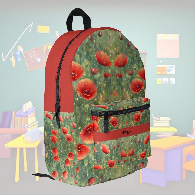 Glühendes Feld roter Mohnchen, personalisierbar Bedruckter Rucksack (Von Creator hochgeladen)