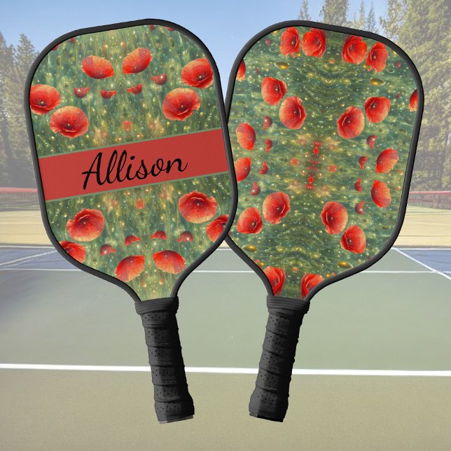 Glühendes Feld roter Mohnchen, personalisierbar Pickleball Schläger (Von Creator hochgeladen)