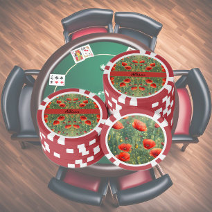 Glühendes Feld roter Mohnchen, personalisierbar Pokerchips