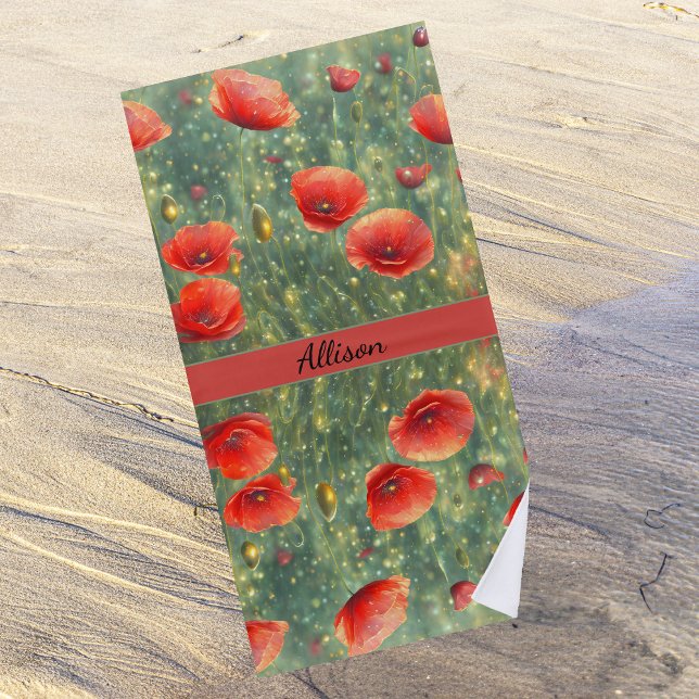 Glühendes Feld roter Mohnchen, personalisierbar Strandtuch (Von Creator hochgeladen)