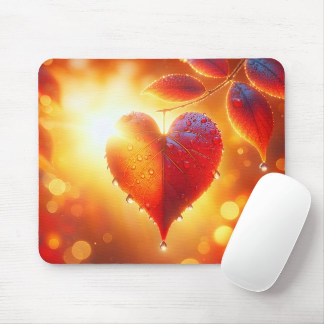 Glühendes Herbstleaf Herz Mousepad (Mit Mouse)