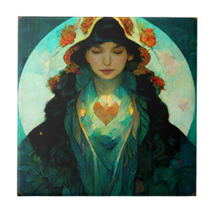 Glühendes Herz Woman Fantasy Sci-Fi Fliese