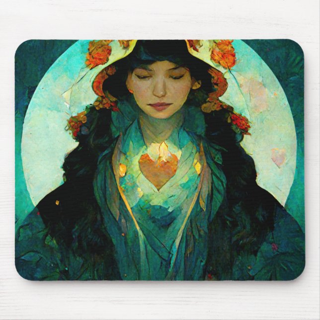Glühendes Herz Woman Fantasy Sci-Fi Mousepad (Vorne)