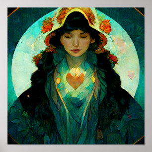 Glühendes Herz Woman Fantasy Sci-Fi Poster