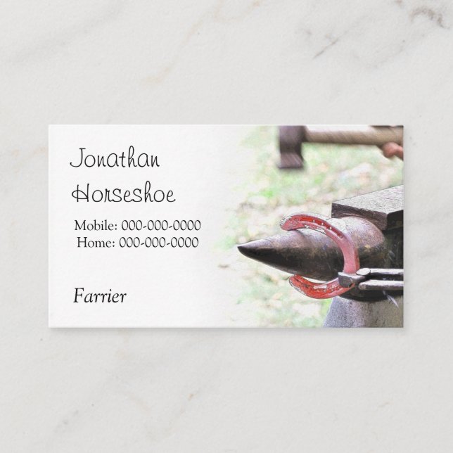 Glühendes Hufeisen des Hufschmiedes Visitenkarte (Vorderseite)