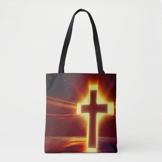 Glühendes Kreuz auf rotem Hintergrund Tote Tasche (Vorderseite)