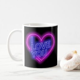 Glühendes Neon Pink Blue Valentines Herz Kaffeetasse