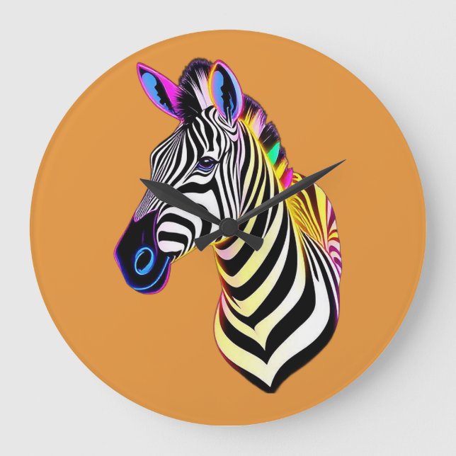 Glühendes Neon-Zebra Große Wanduhr (Vorderseite)