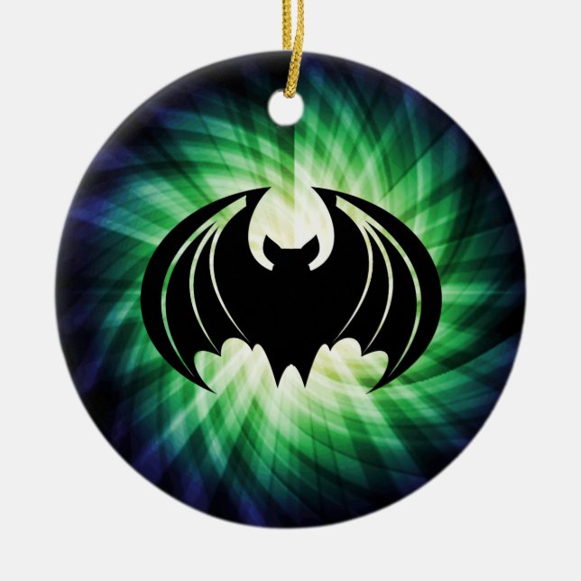 Glühendes Schwarzes Bat; Halloween Keramik Ornament (Vorne)