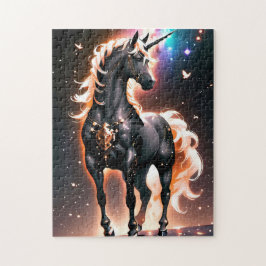 Glühendes Schwarzes verzaubertes Einhorn Puzzle