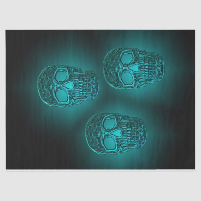 Glühendes Skull Gothic Aquamarin Green Cooles Beän Seidenpapier (Vorderseite)