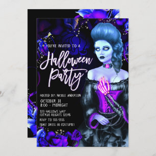 Glühendes totes Mädchen-lila Rosen-Halloween-Party Einladung