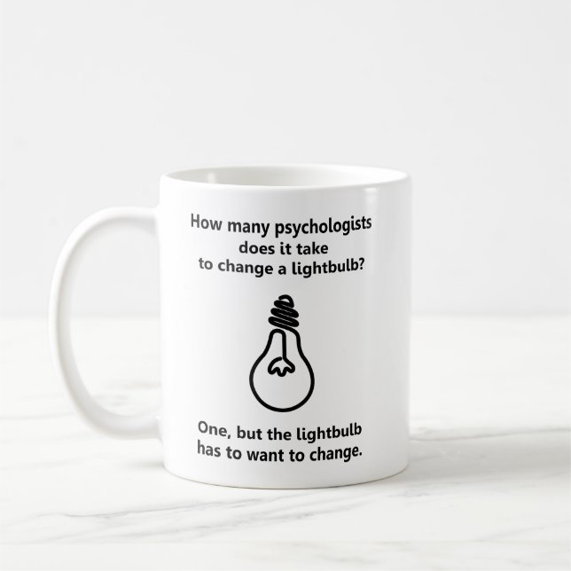 Glühlampen-Spaßwitz wievieler Psychologen Kaffeetasse (Links)