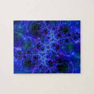 Glühstars Fraktal in Blau und Weiß Puzzle