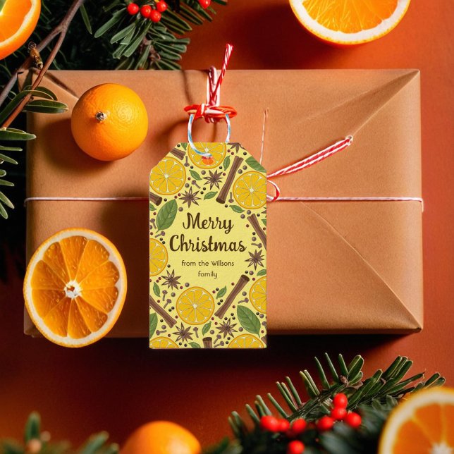 Glühwein mit Glanzgelb Geschenkanhänger (Christmas mulled wine spicy bright yellow gift tags)
